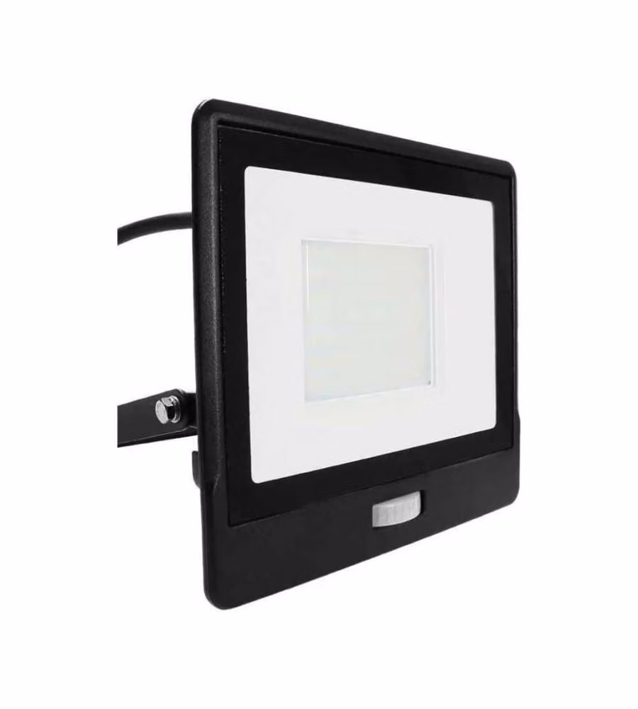 Faro LED Chip Samsung 50W con Sensore PIR Cavo 1m Colore Nero 6500K IP65