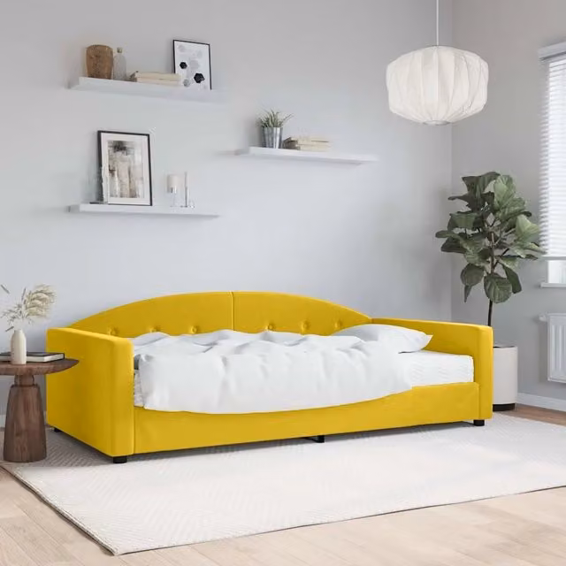 Divano Letto Moderno vidaXL in Velluto Giallo con Materasso in Schiuma L/P/H: 222 x 110 x 75 cm (Materasso 100 x 200 cm) – 1