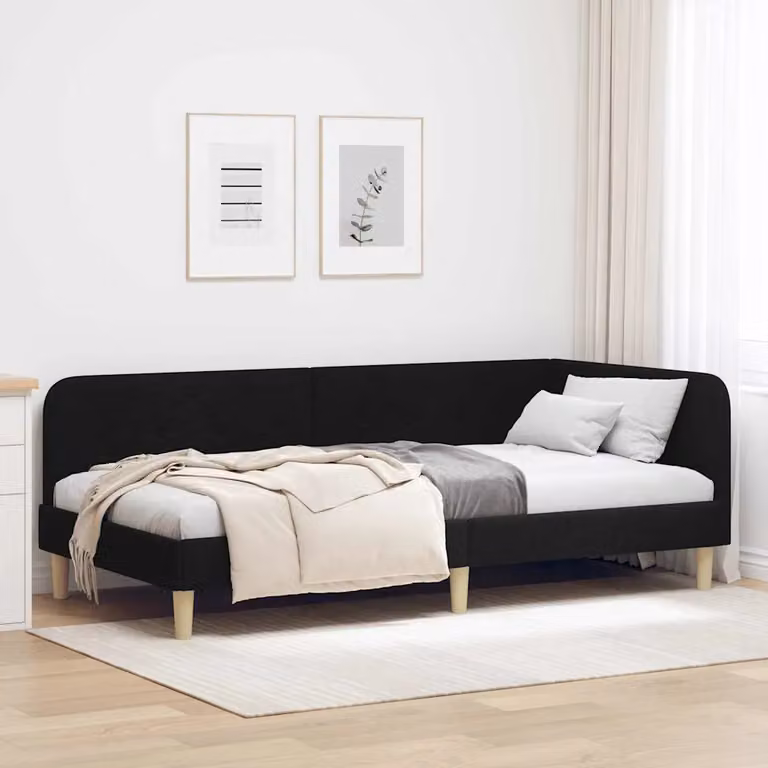 Cornice del letto ad angolo vidaXL in tessuto nero, L 100 x P 200 cm