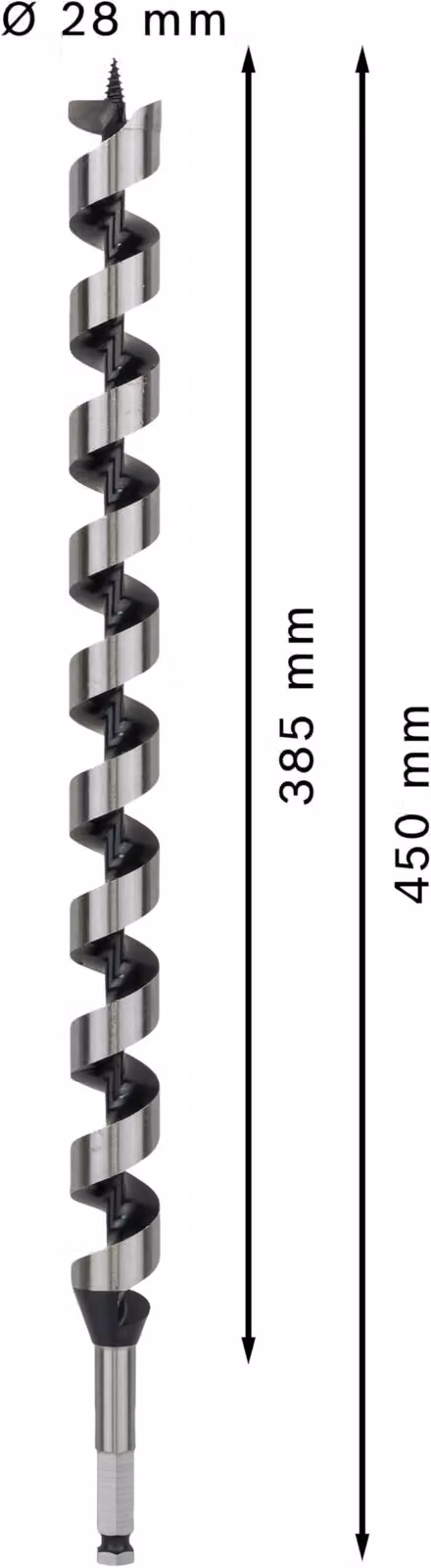 Coclea per legno con gambo esagonale, diametro mm: 28, lunghezza totale: 450