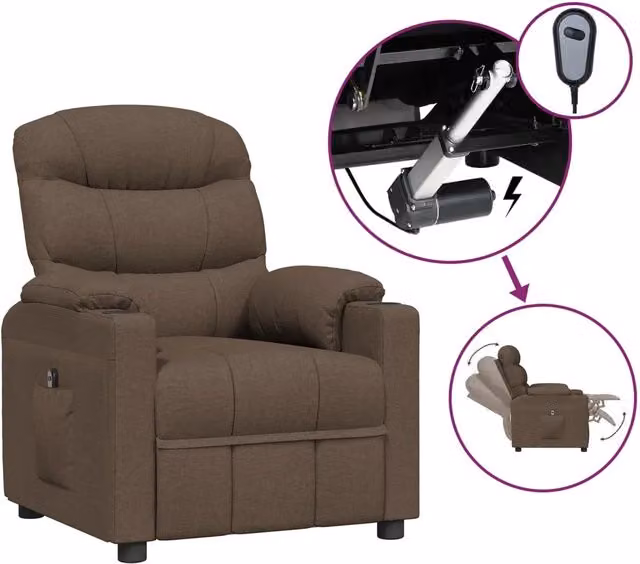 Poltrona | Sedia Relax Elettrica Reclinabile Marrone in Tessuto