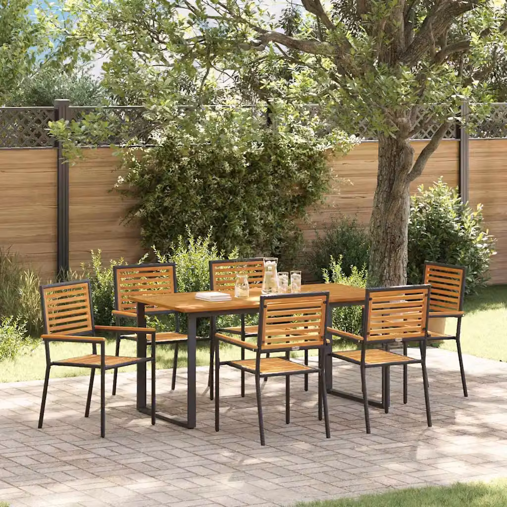 Set da pranzo da giardino vidaXL in legno di acacia e polyrattan, 7 pezzi, Nero e Marrone