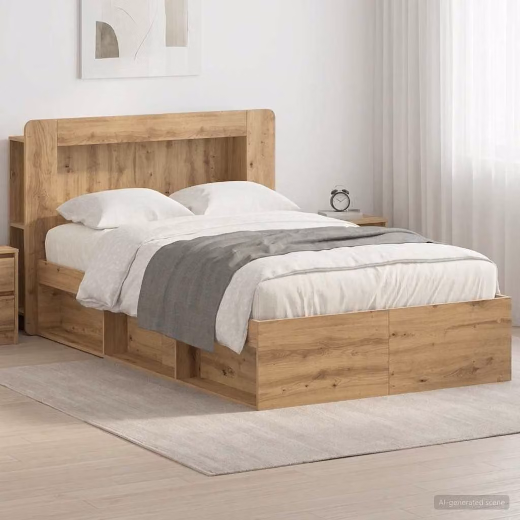vidaXL Letto con contenitore e cassetti in legno Rovere Artigianale, Marrone, L 120 x P 190 cm