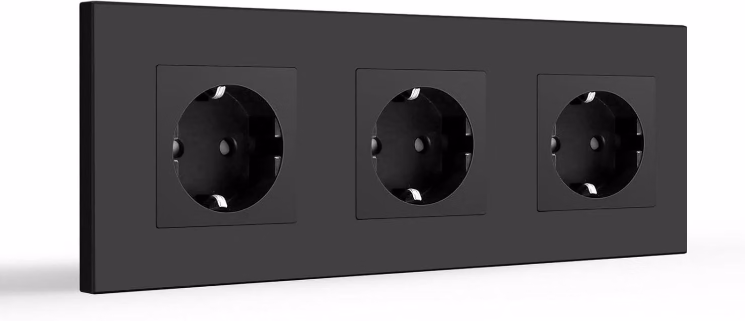 Prese multiple da incasso Schuko, 16A, con sistema di sicurezza per bambini, copertura in plastica nera, per uso domestico