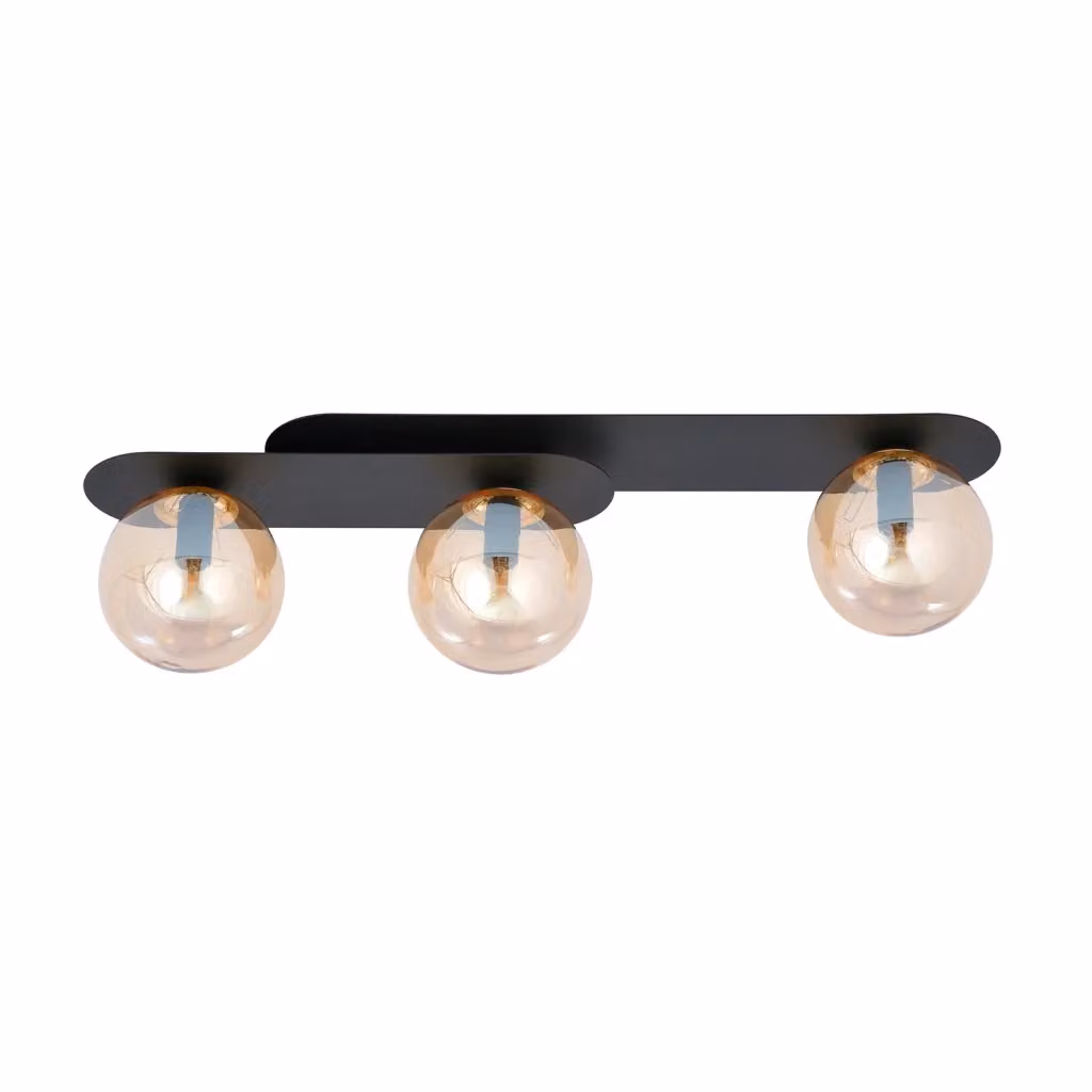 Plafoniera Minimal Patroclus Luceart-Classic con 3 Luci in Acciaio Nero e Sfere in Vetro Ambra – 2