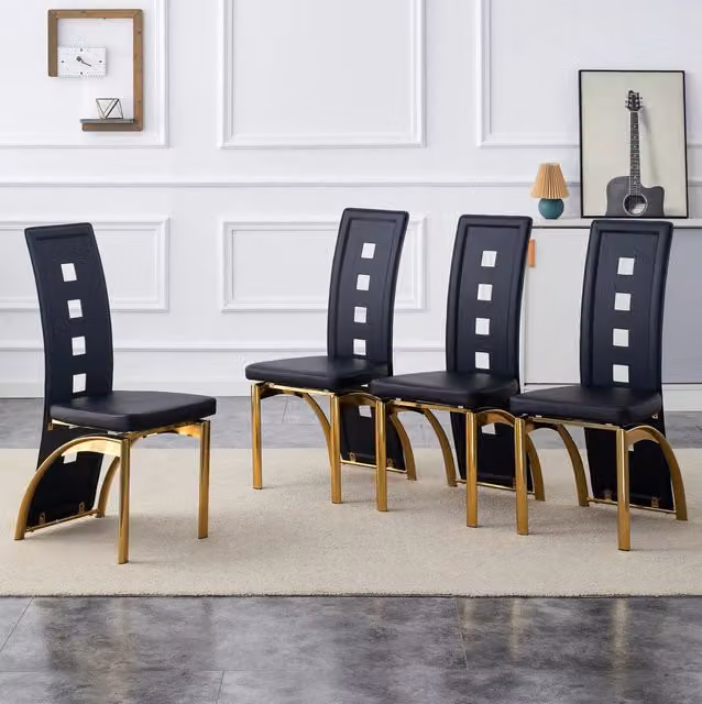 SEDIA da Pranzo 102,5 cm PU Nero e Metallo Oro Set da 2 pezzi