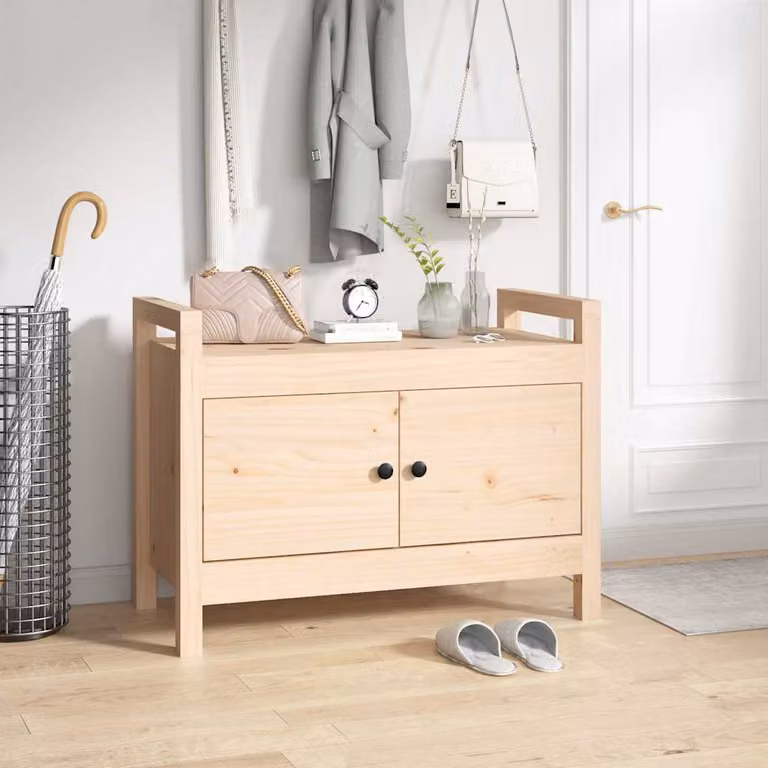 vidaXL Panca da Ingresso con Scarpiera in Legno di Pino Rustico, Colore Marrone/Beige, L 80 x P 40 x H 60 cm