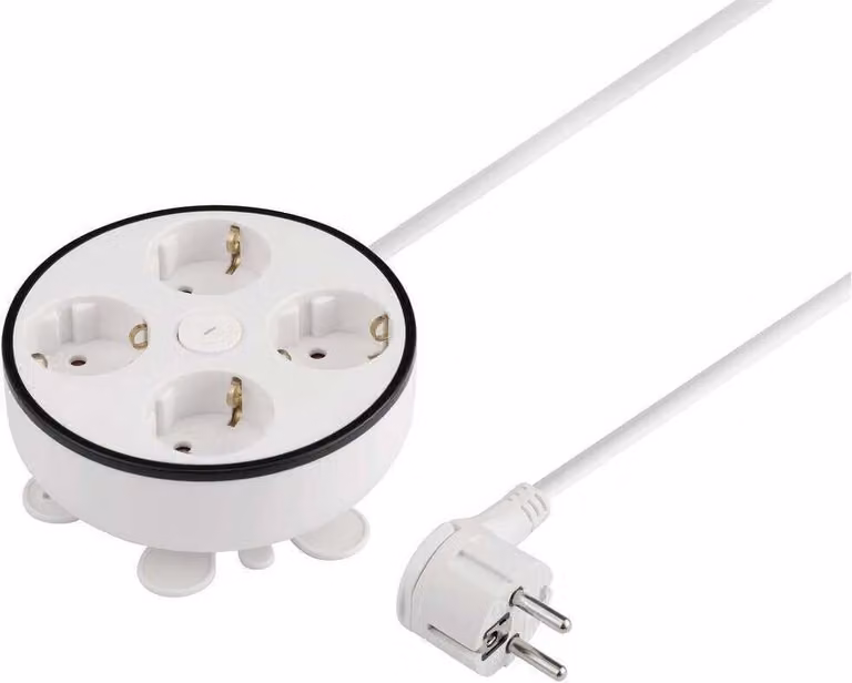 Sygonix SY-5806892 Avvolgicavo da 1,5 m, bianco, con spina con messa a terra