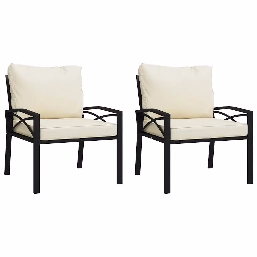 Set di 2 sedie da giardino con cuscini vidaXL in acciaio color sabbia e nero, L/P/H: 68 x 76 x 79 cm – 2