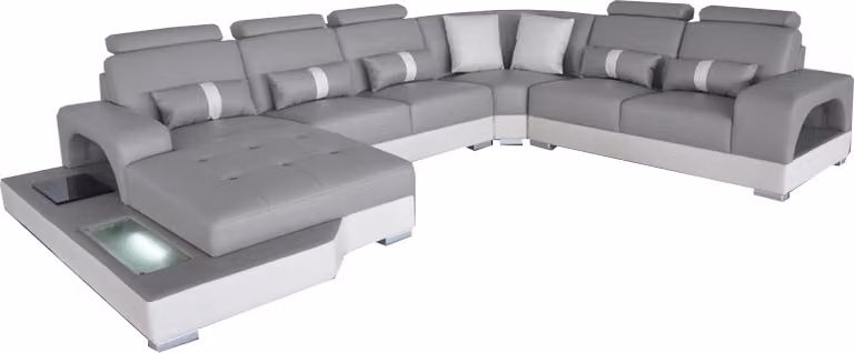 Leder Eck Sofa Wohnlandschaft Garnitur Design Modern Couch Sofas mit USB LED