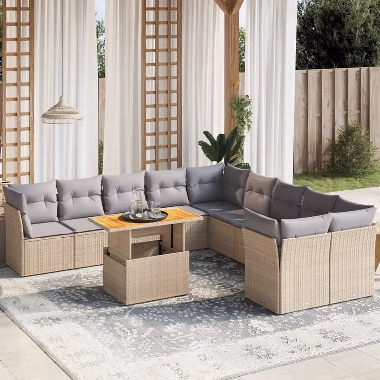 Maison Exclusive - Set Divani da Giardino 11 pz con Cuscini Beige in Polyrattan
