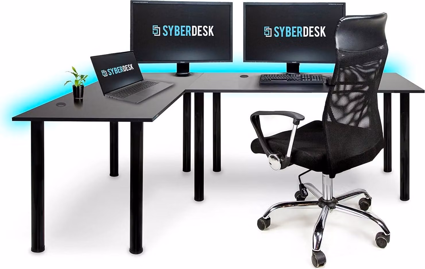 SyberDesk Gaming Pro LED scrivania angolare 197 x 132 cm con LED grande scrivania per computer, scrivania da gioco, HUB USB, (sinistra, nero)