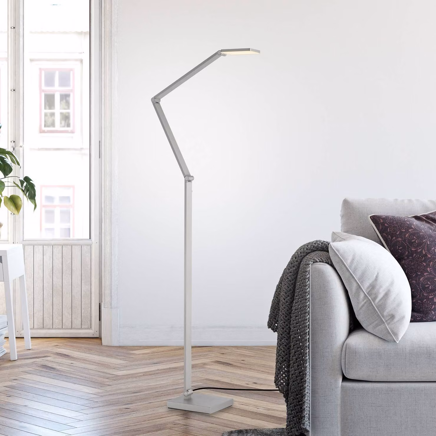 Paul Neuhaus Lampada da terra SAMSKY, dimmerabile, Alluminio / Grigio / Zincato, Soggiorno / Sala da pranzo, Alluminio, Moderno, Lampada da terra