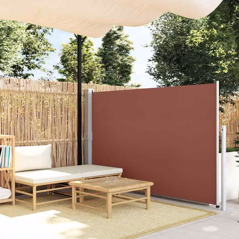 Tenda Laterale Retrattile per Patio vidaXL in Poliestere e Acciaio, Marrone, L: 500 cm, H: 140 cm