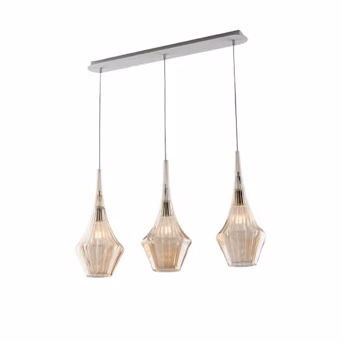 Lampadario Binario Moderno Zeus Metallo Bianco Vetro Ambra 3 Luci E27