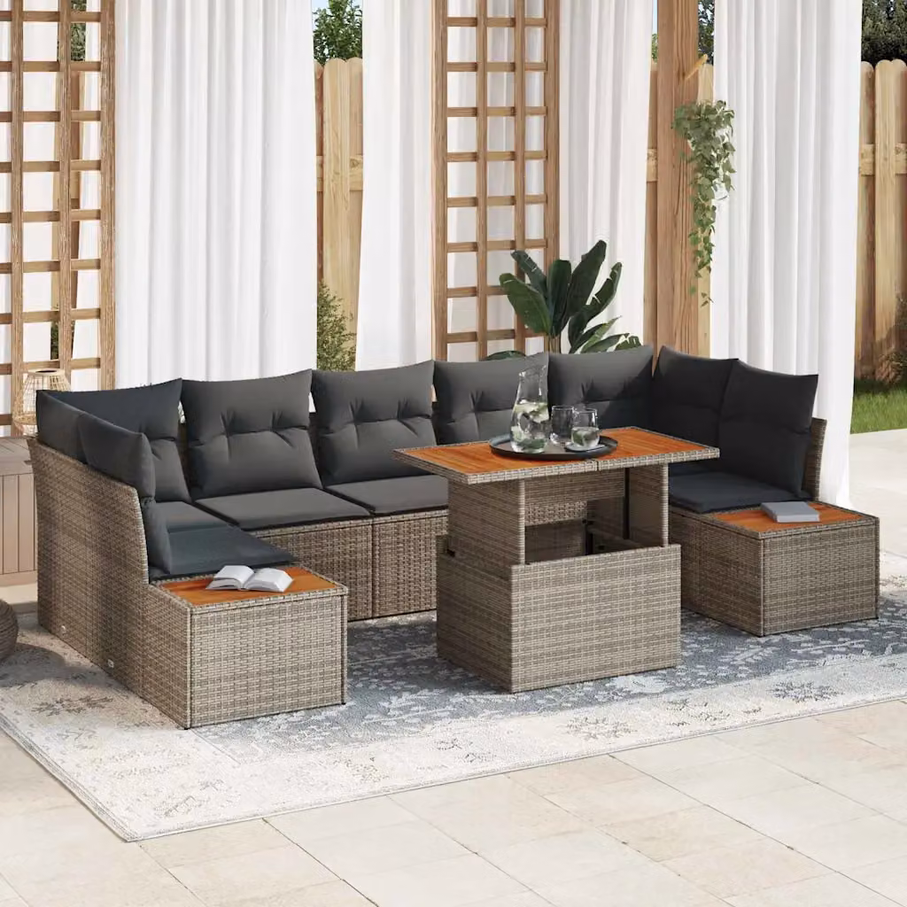 Set Divano da Giardino vidaXL 8 pz in Polyrattan Grigio con Tavolino e Cuscini – 1