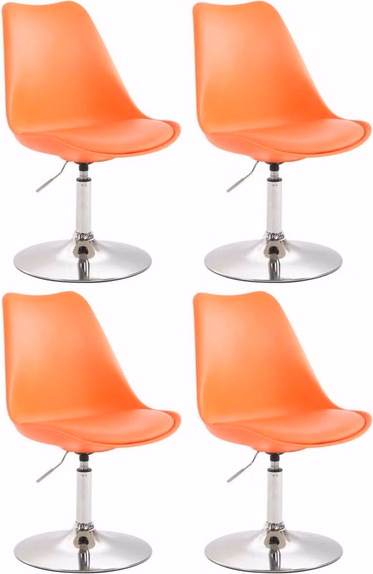 set di 4 sedie da pranzo - sedie da cucina - design confortevole e girevole a 360° | colore: arancione | colore base: cromo