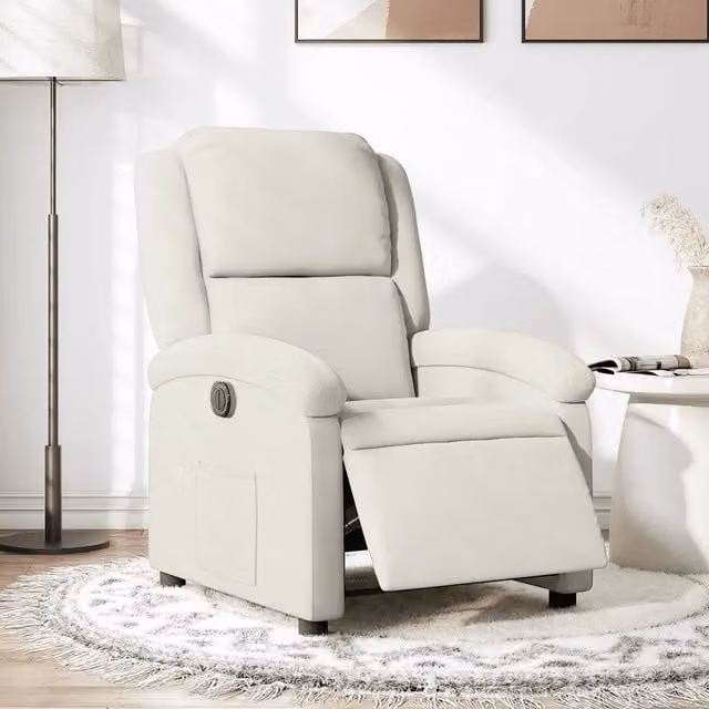 Poltrona Elettrica Reclinabile-Divano Sedia Crema in Velluto 640192
