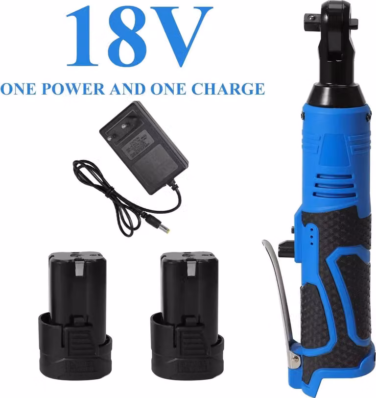 Set di chiavi a cricchetto elettriche - Chiave a cricchetto angolare a batteria - 18 V, 2 batterie da 4000 mAh, 60 Nm, 300 giri/min, 7 bussole da 10-17 mm - Blu