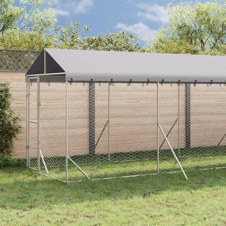 Cuccia per cani da esterno vidaXL in acciaio zincato argento, L: 2 m, P: 10 m, H: 2,5 m