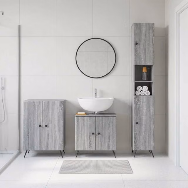 Set di armadietti da bagno in 3 pezzi BREDA Sonoma grigio 3417483