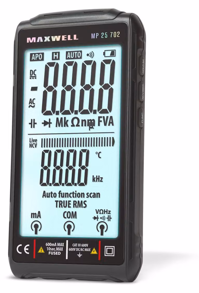 Multimetro digitale automatico - TFT a schermo intero da 4,2" - Rilevamento tensione NCV - Ricaricabile tramite Type-C - 9999 punti di misurazione - Custodia e puntali inclusi [25702]