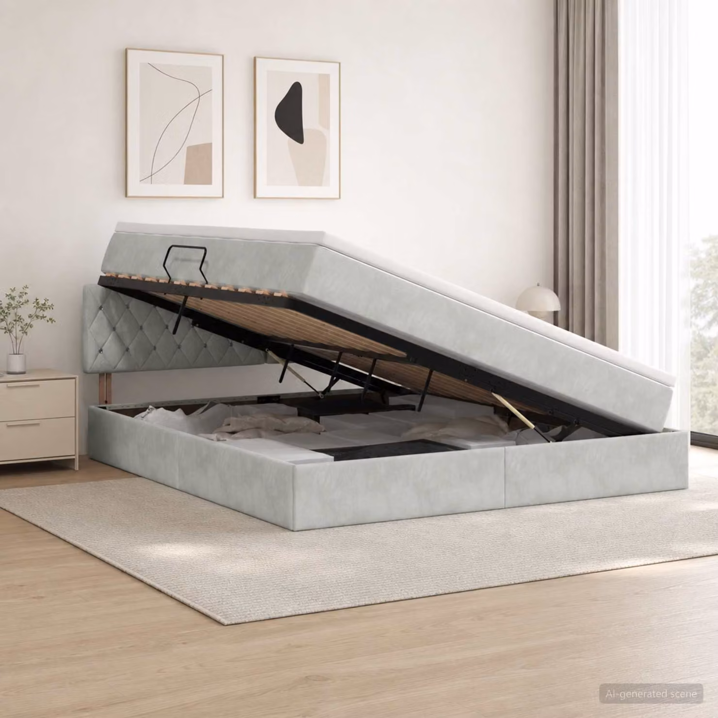 Letto con contenitore e illuminazione LED vidaXL, Grigio, L/P/H: 160 x 200 x 88 cm