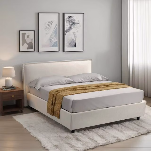Letto alla francese DMORA con materasso incluso, base contenitore lift up, Made in Italy, Beige, L: 120 cm x P: 190 cm – 1