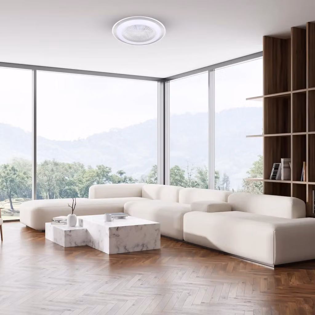 Plafoniera ventilatore Zephyr Milagro Ø60 con LED da 48W, dimmerabile e con telecomando, disponibile in bianco, argento o cromo – 2