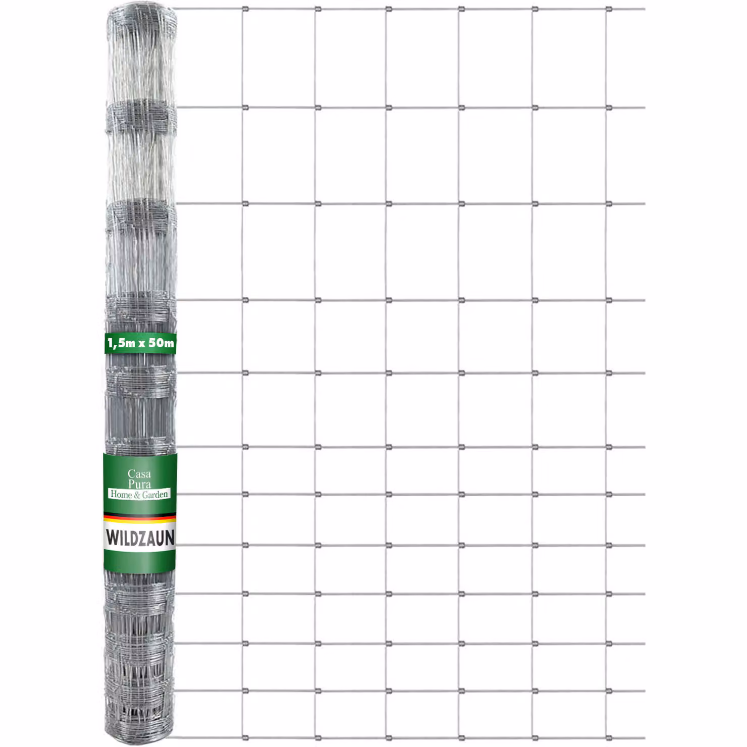Recinzione per animali selvatici Robusta recinzione zincata Larghezza della rete: 15 cm Altezza: 150 cm Lunghezza: 50 m