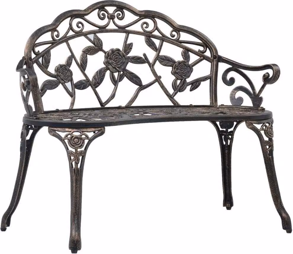 The Living Store Panchina da giardino 100 cm in fusione di alluminio color bronzo