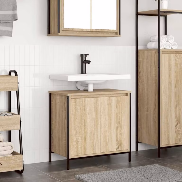 Mobile Lavabo da Bagno Moderno vidaXL in Rovere Sonoma Marrone L: 60 cm, P: 34,5 cm, H: 60 cm