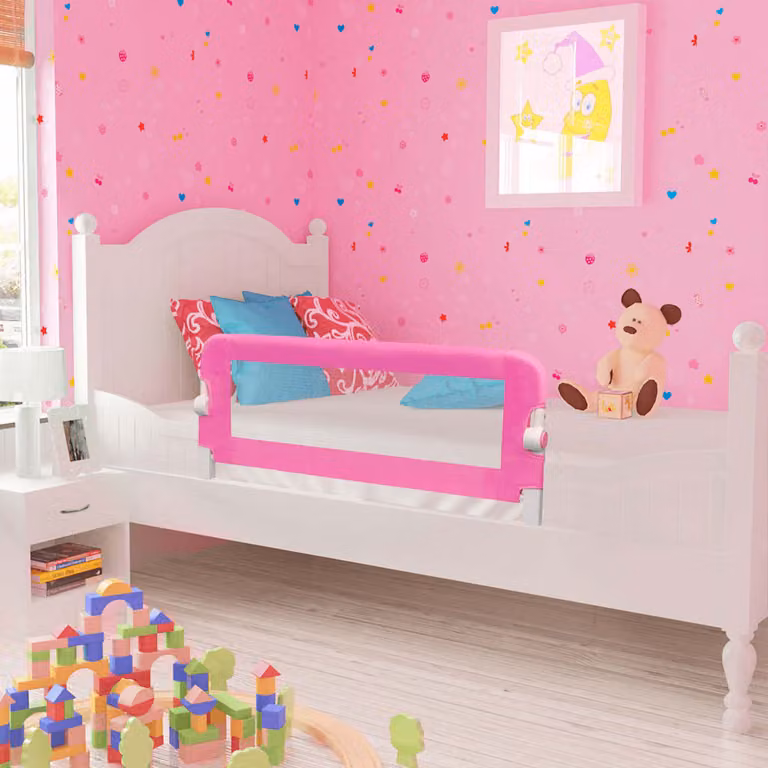 vidaXL Barriera di Sicurezza per Letto Bambino Pieghevole in Tessuto e Metallo, Rosa, L: 102 cm, H: 42 cm