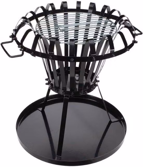 Focolare con griglia cromata e piastra di base - Rotondo 136 x Ø 50 cm - Metallo verniciato nero