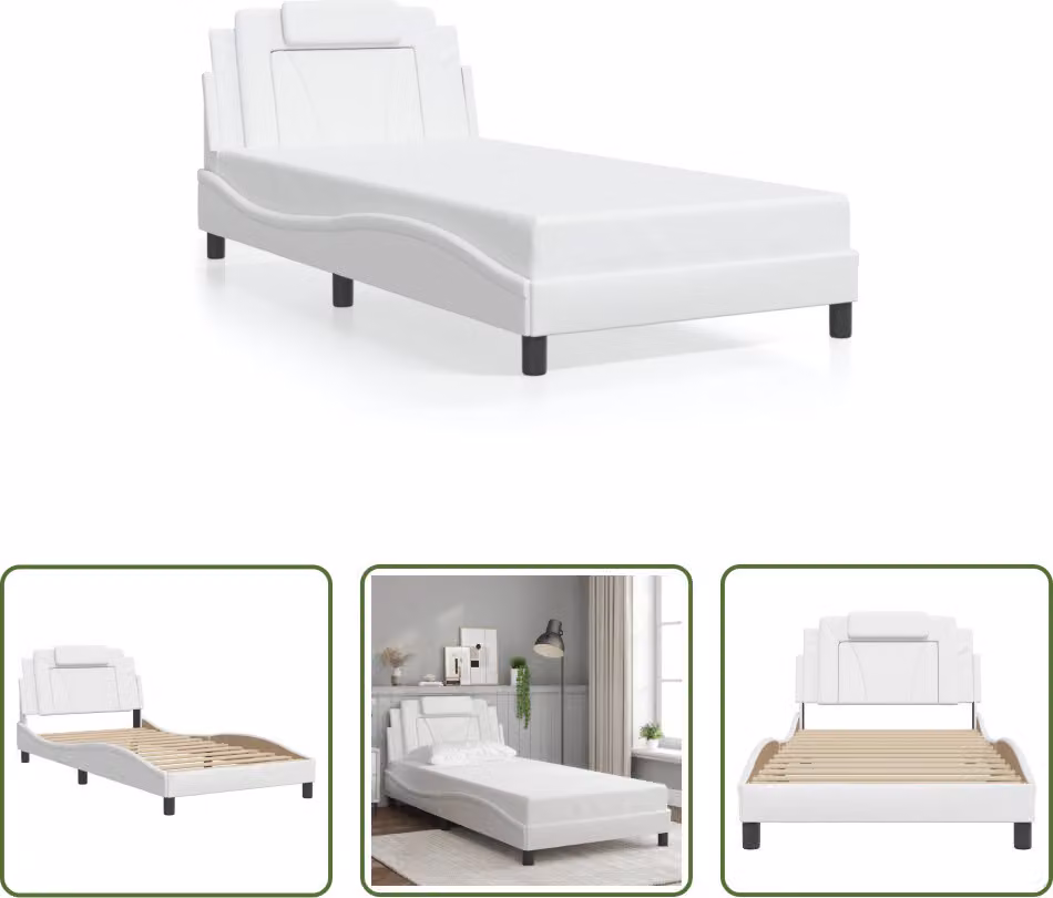 The Living Store Struttura letto con testiera bianca 100x200 cm in ecopelle