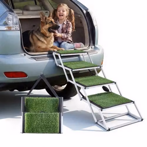 Scaletta Pieghevole VEVOR per Cani e Animali Domestici a 4 Gradini, Superficie Antiscivolo, Colore Verde