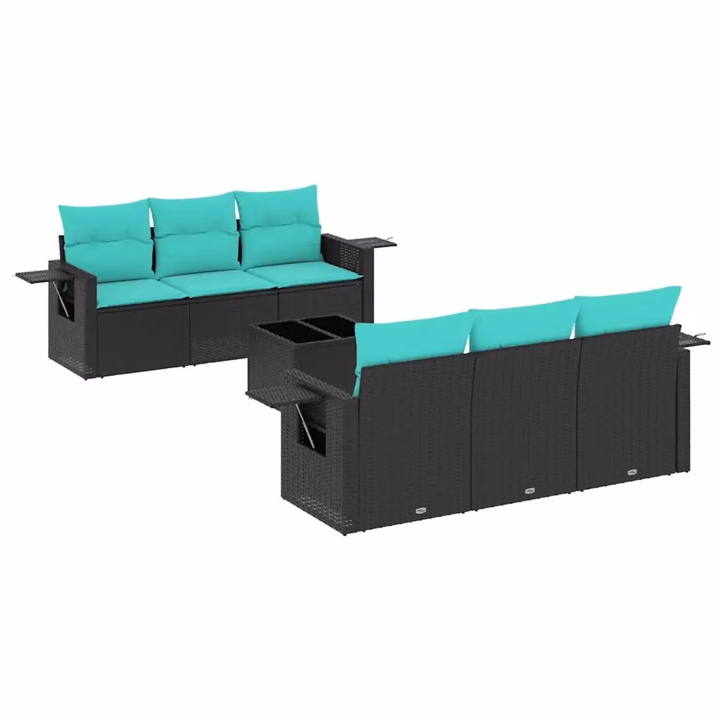 Set da giardino moderno vidaXL in polyrattan nero con cuscini blu composto da 7 pezzi con divani a L e tavolino da caffè – 2