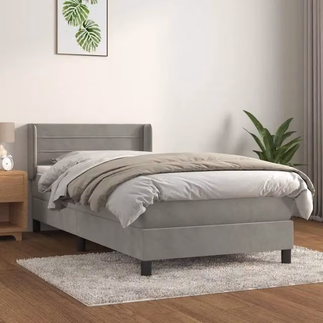 Letto con Giroletto a Molle e Materasso Ibrido vidaXL in Velluto Grigio Chiaro e Bianco L/P/H: 100 x 200 x 88 cm