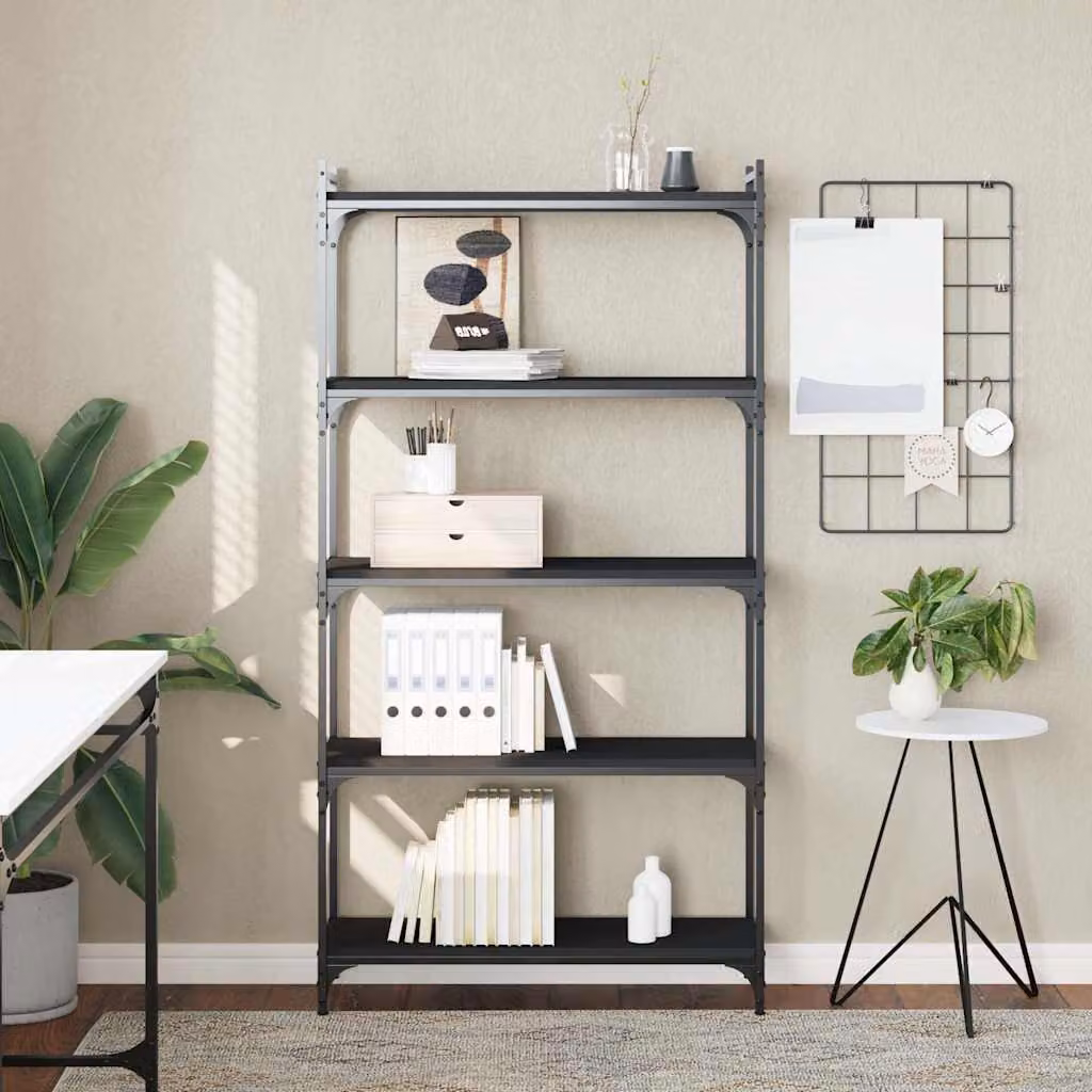 Libreria vidaXL a 5 Ripiani in Stile Industrial, Colore Nero, L 80 cm x P 30 cm x H 154 cm