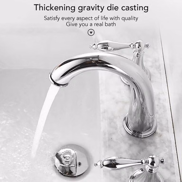 Miscelatore per bagno: 3 fori, elevata resistenza alla pressione, doppio manopola, sistema anti-goccia, altezza del beccuccio: 11,5 cm