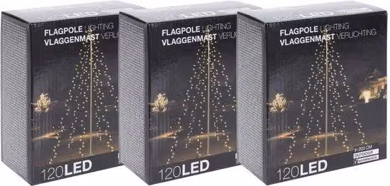 Luci natalizie - Asta per bandiera - 3 pezzi - 120 LED - Altezza: 200 cm - Bianco caldo