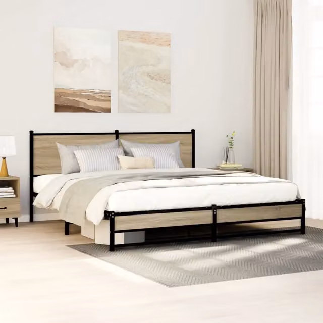 Struttura Letto Design Mania in Metallo e Rovere Sonoma Marrone L 180 x P 200 cm