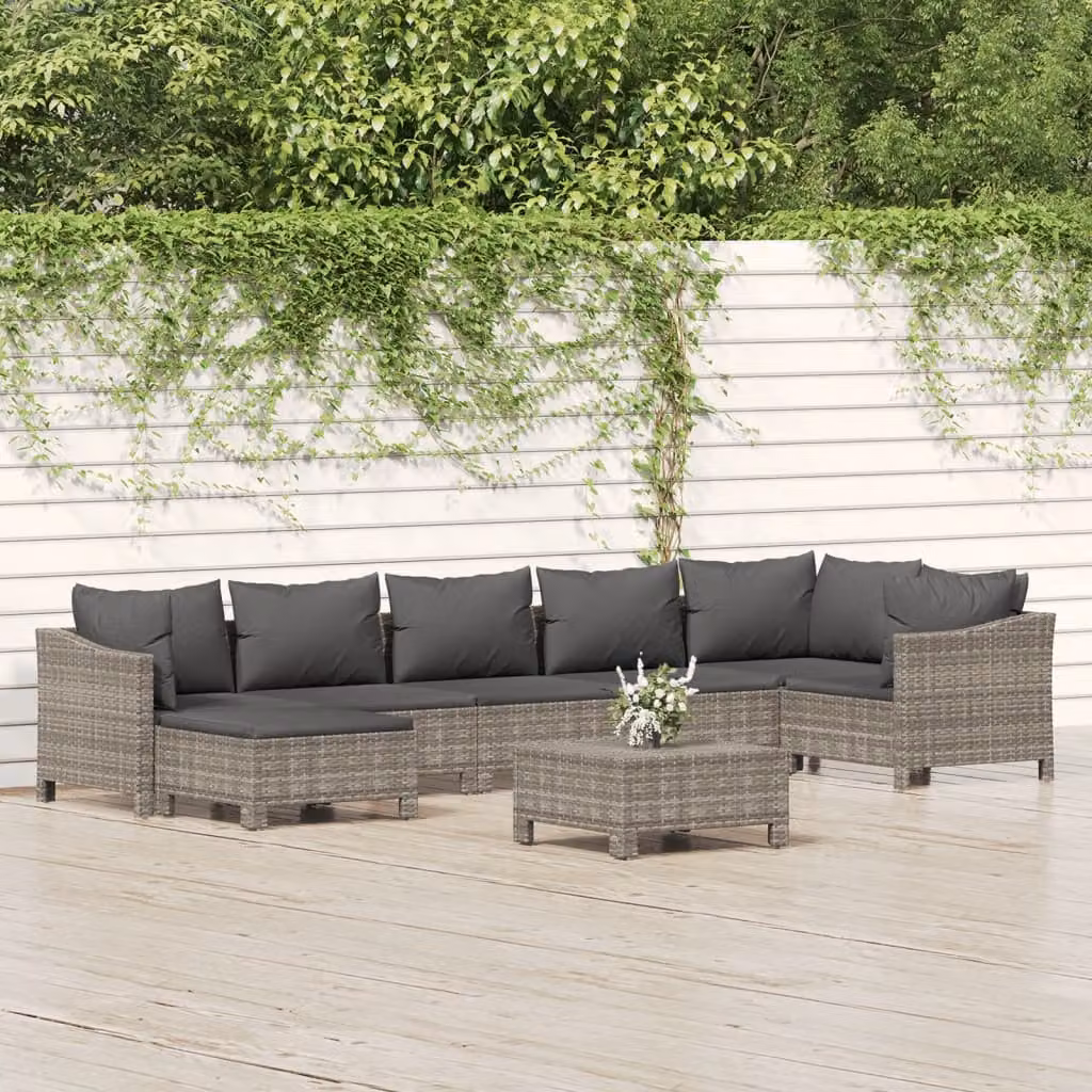 Set Divani da Giardino vidaXL 8 pz in Polyrattan Grigio con Cuscini e Struttura in Acciaio Verniciato a Polvere