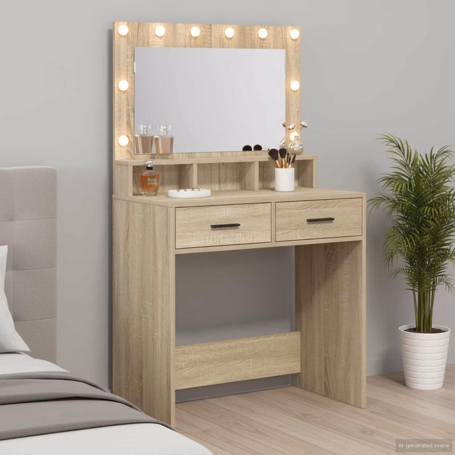 vidaXL Tavolo da Trucco Moderno in Rovere, L: 79 cm, P: 41 cm, H: 135 cm – 1