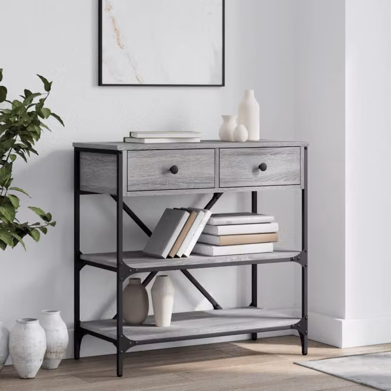 vidaXL Tavolino Consolle in Legno Multistrato Grigio Sonoma L: 75 cm, P: 34,5 cm, H: 75 cm