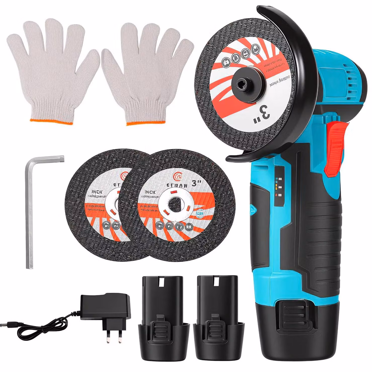 Smerigliatrice angolare compatta - Mini smerigliatrice a batteria da 12V - Motore brushless - Velocità regolabile - Ideale per spazi ristretti e per la lucidatura - 2 batterie incluse