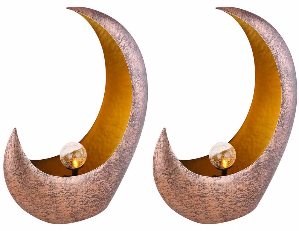 Set da 2 lampade solari a LED, color ottone, effetto fiamma, L 37,5 cm
