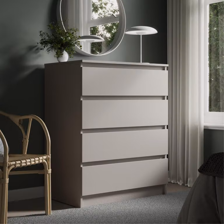 Cassettiera larga 76 cm con 4 cassetti Cassettiera stretta in legno Cashmere credenza credenza credenza alta camera da letto soggiorno corridoio ufficio organizzatore larghezza 76 cm altezza 87 cm