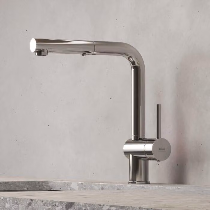 Miscelatore monocomando per cucina Kronenbach, modello Lima, con bocca mobile e doccetta estraibile con 2 tipi di getto