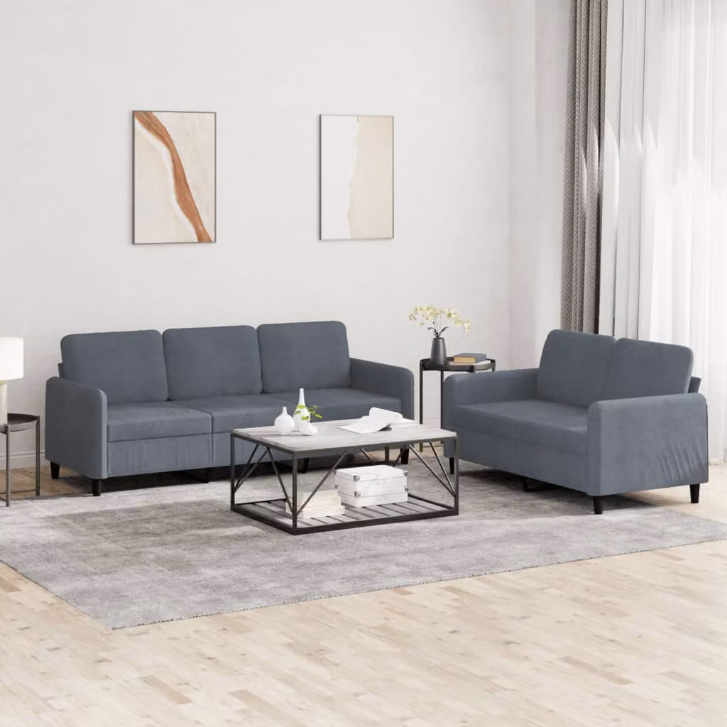 Set di divani vidaXL in velluto grigio composto da un divano a 2 posti e uno a 3 posti con design moderno e cuscini inclusi – 1